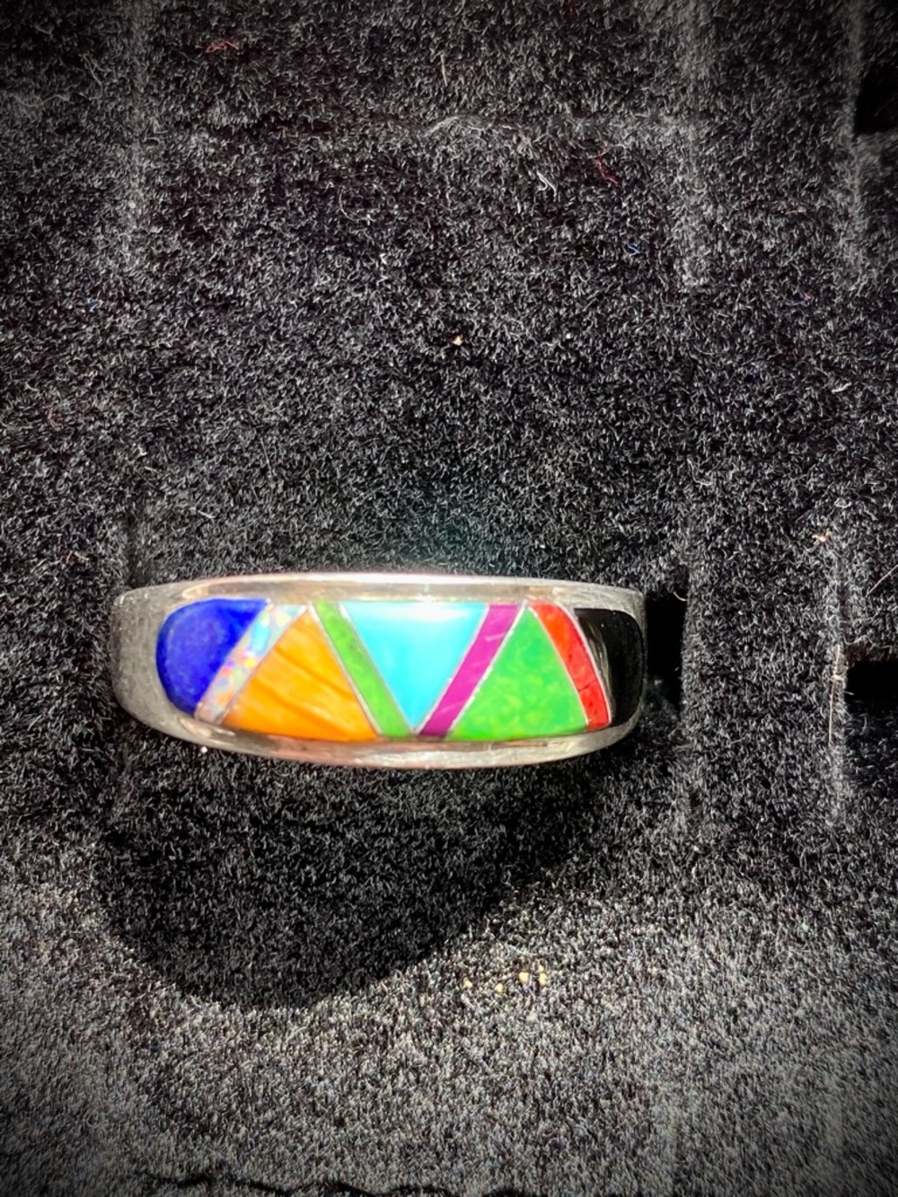 Sheryl Martinez Sterling Silver Multicolor Inlay Band Ring - Picture 3 of 10